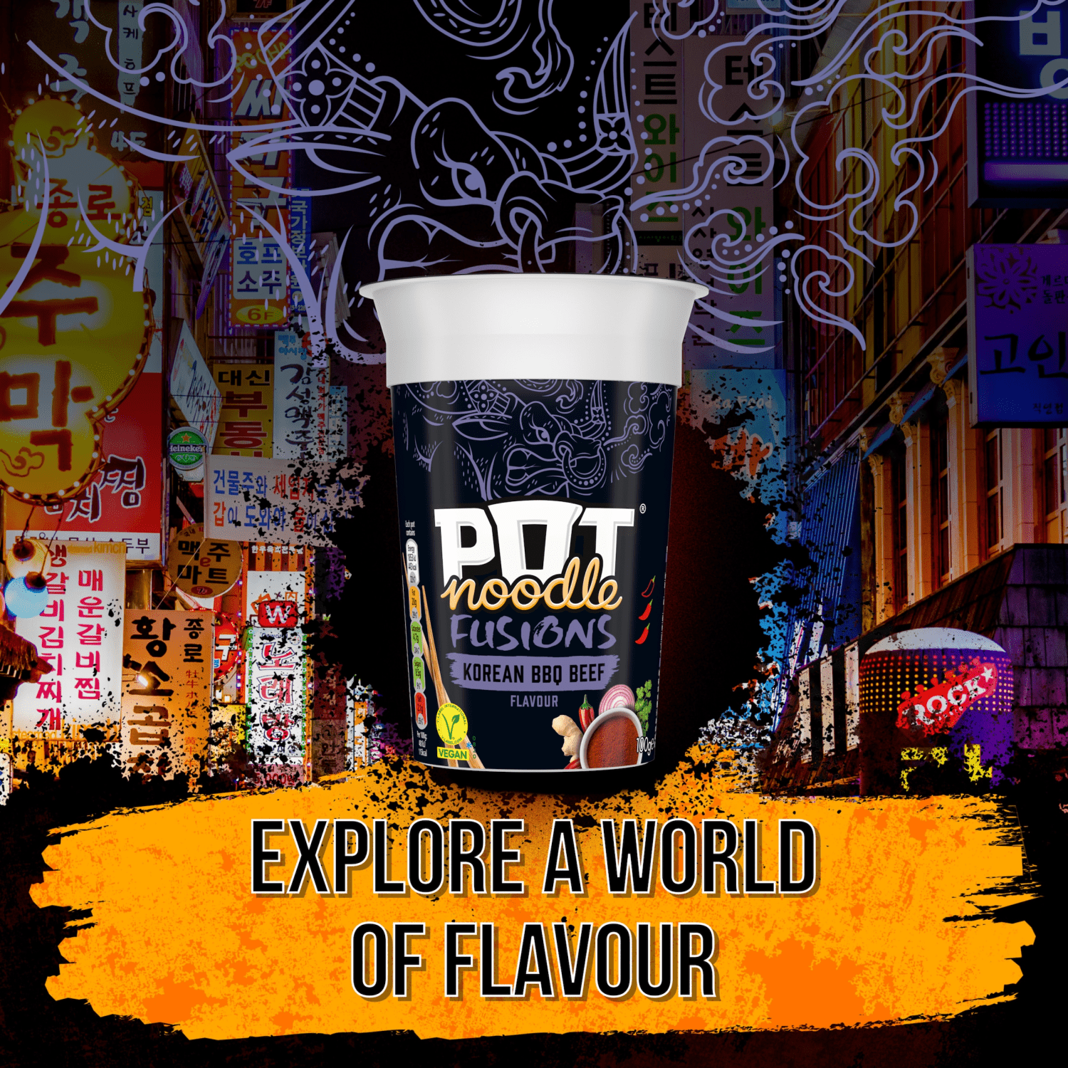 Pot Noodle Fusions Instant Snack Korean BBQ Beef 100 g - UK Food & Drink - 8720182823397