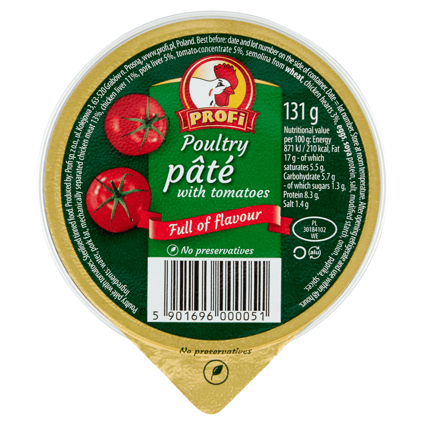 Profi Chicken Pate with Tomatoes 131g - UK Food & Drink - 5901696000051