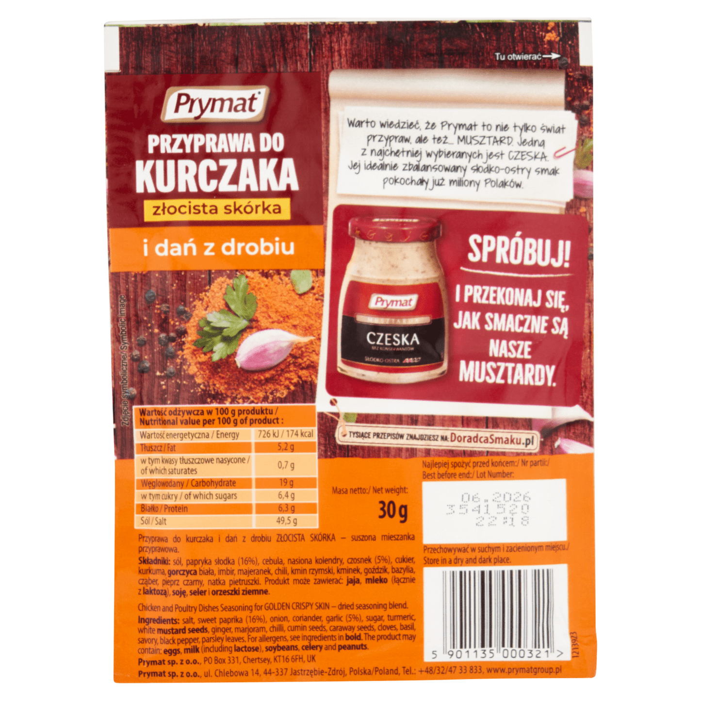 Prymat Chicken and Poultry Dishes Seasoning For Golden Crispy Skin 30g - UK Food & Drink - 5901135000321