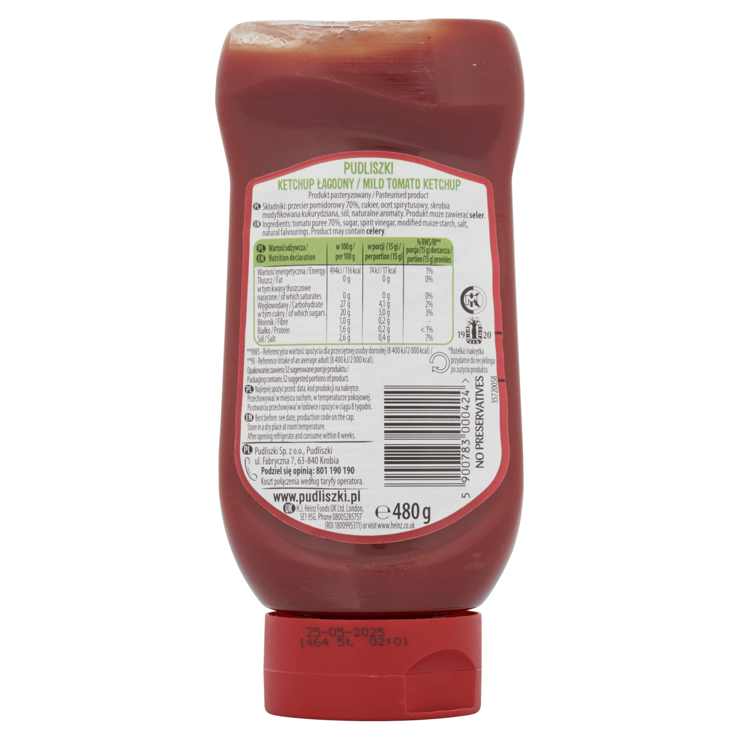 Pudliszki Mild Tomato Ketchup 480g - UK Food & Drink - 5900783000424