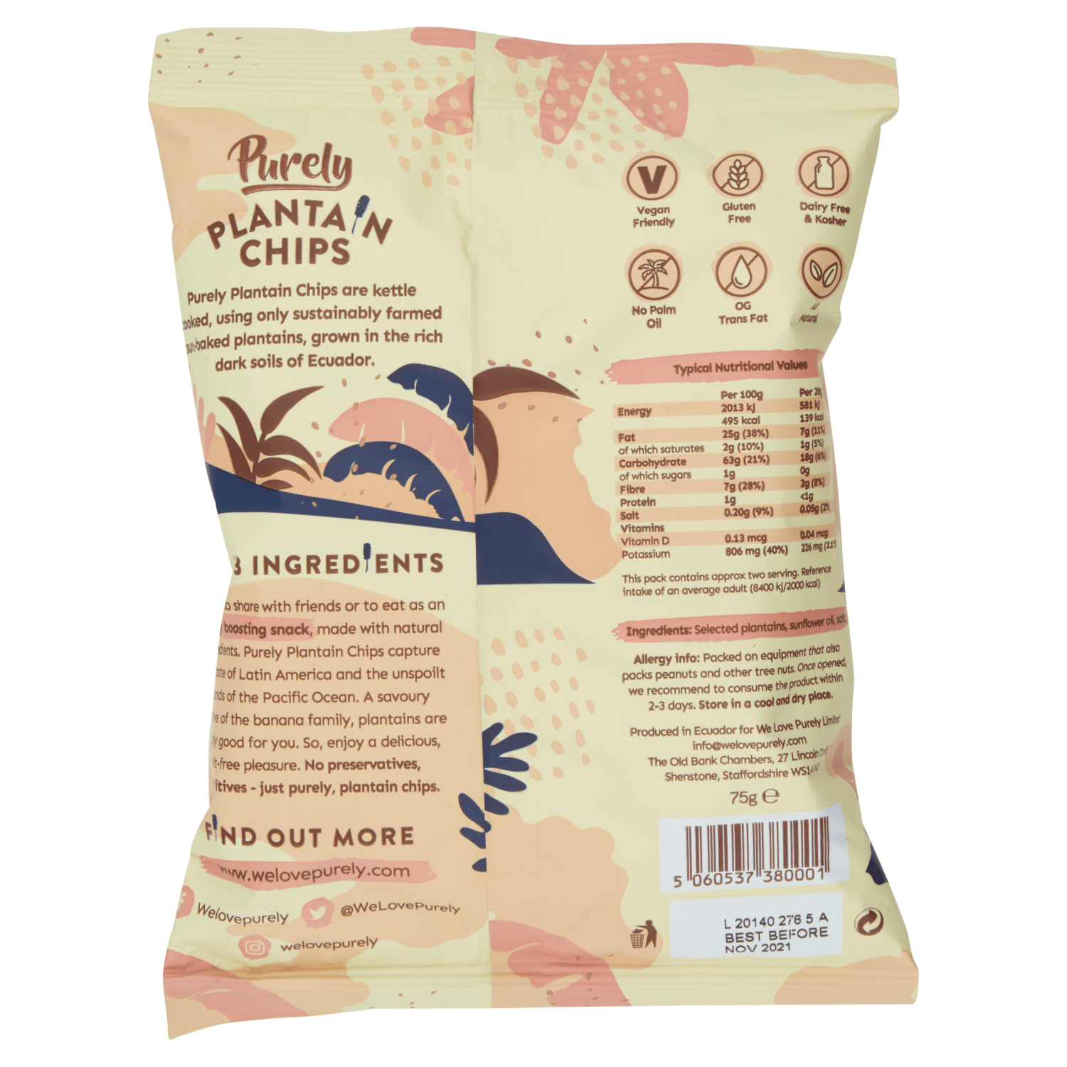 Purely Plantain Chips Sea Salt 75g - UK Food & Drink - 5060537380001