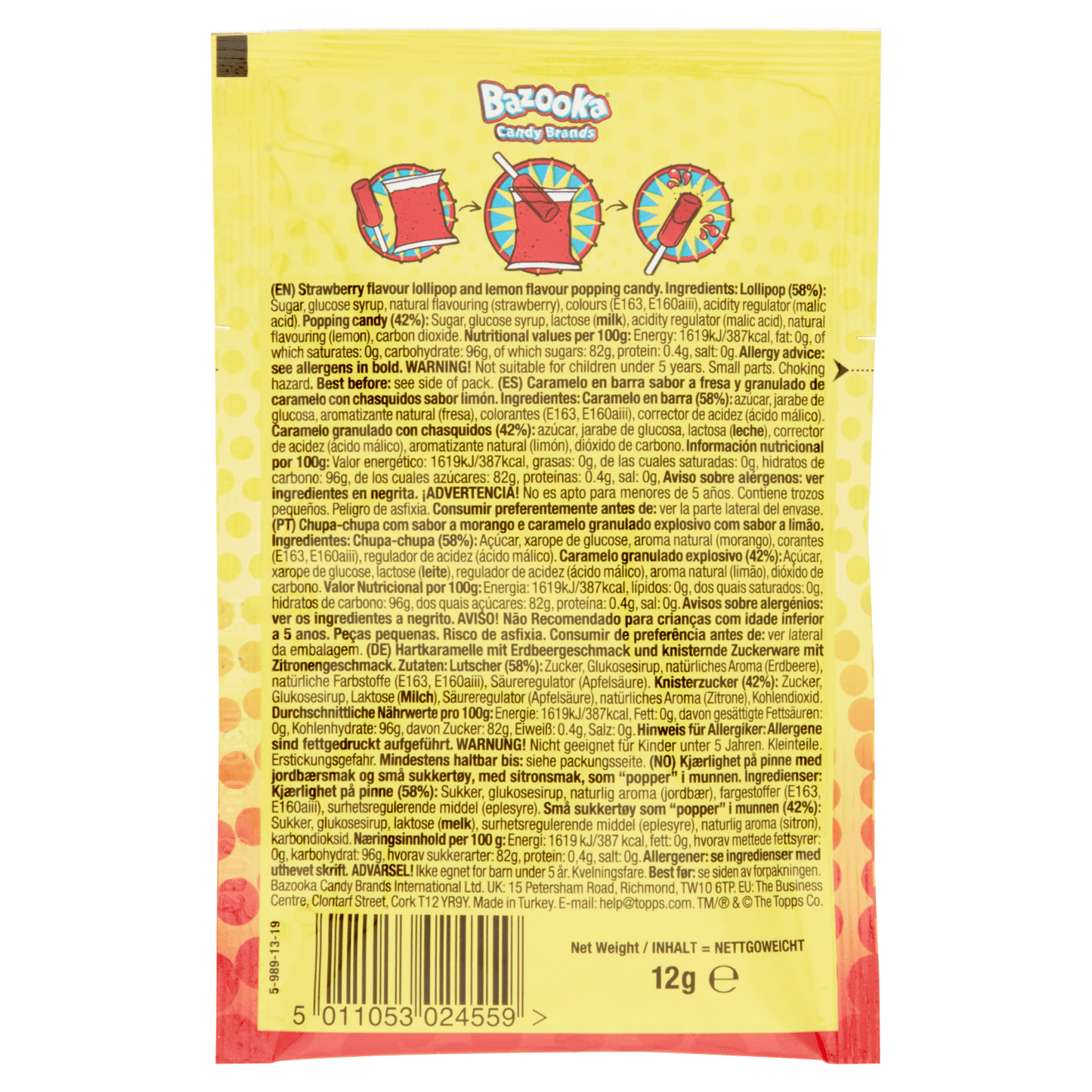 Push Pop Dipperz Popping Candy & Lollipop Strawberry 12g - UK Food & Drink - 5011053024559