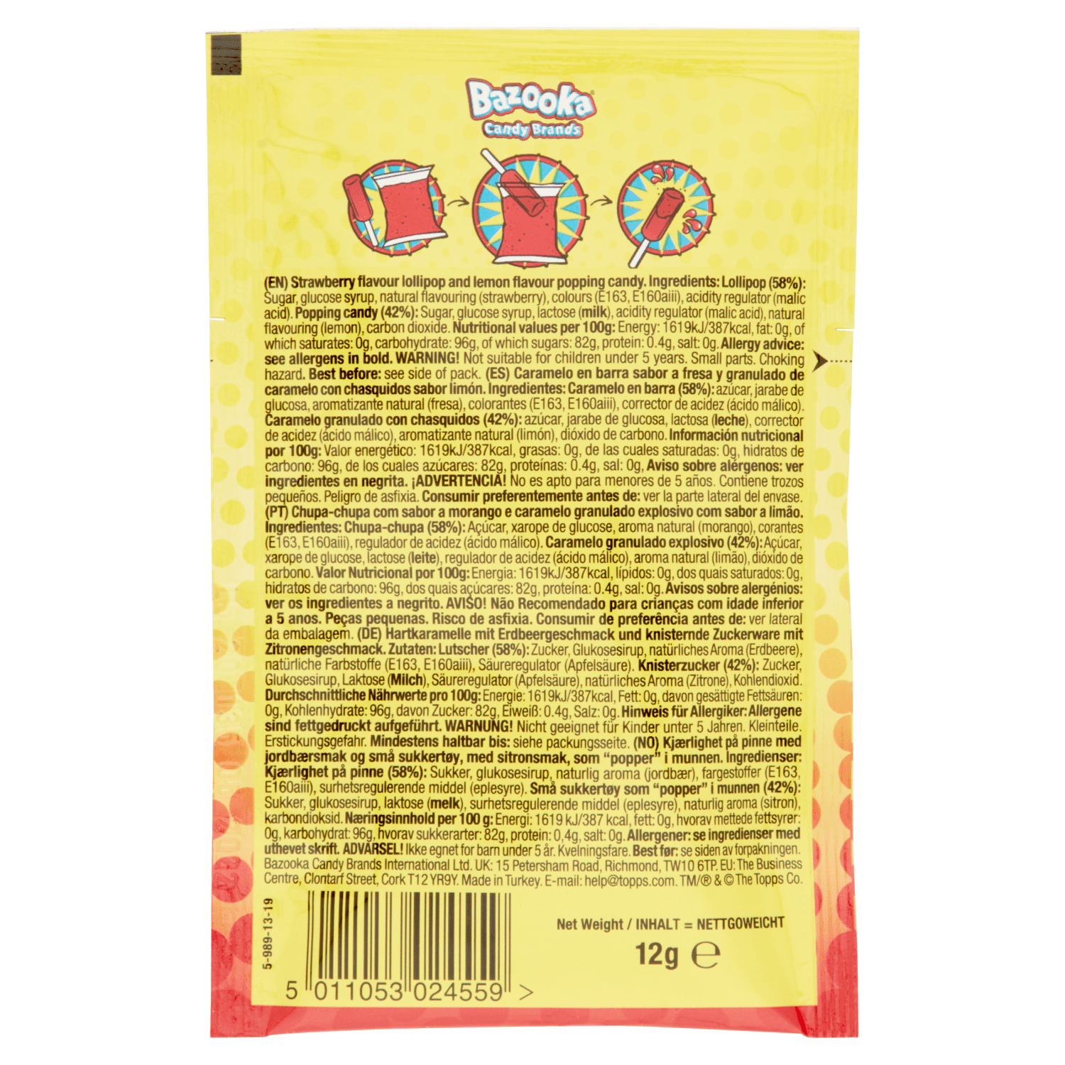 Push Pop Dipperz Popping Candy & Lollipop Strawberry 12g - UK Food & Drink - 5011053024559