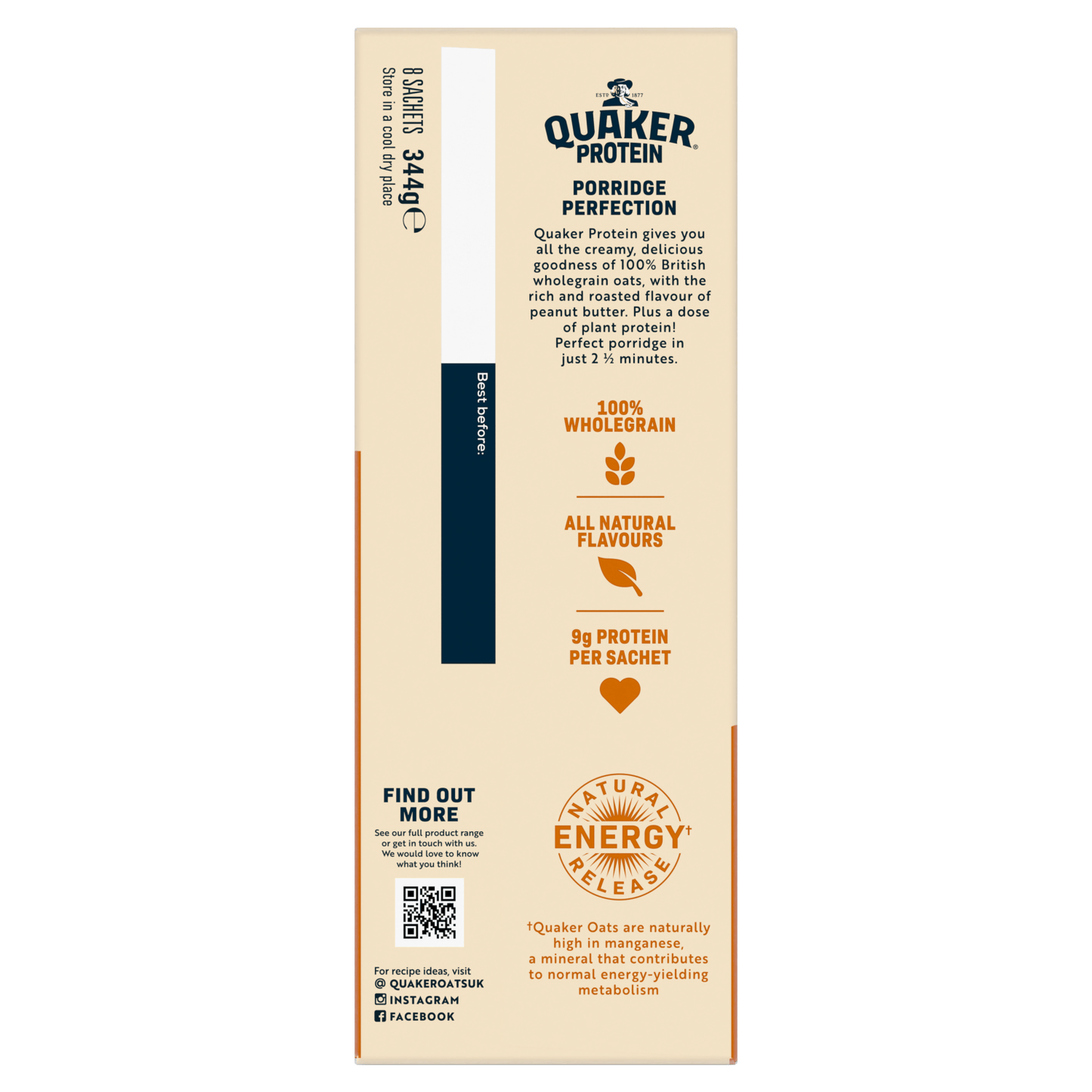 Quaker High in Protein Peanut Butter Porridge Sachets 8x43g - UK Food & Drink - 5000108033561