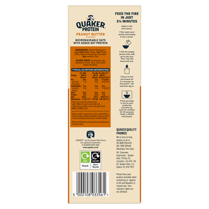 Quaker High in Protein Peanut Butter Porridge Sachets 8x43g - UK Food & Drink - 5000108033561