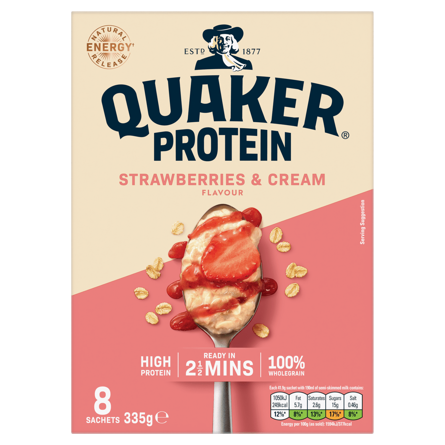 Quaker High in Protein Strawberries & Cream Porridge Sachets 8x42g - UK Food & Drink - 5000108033615
