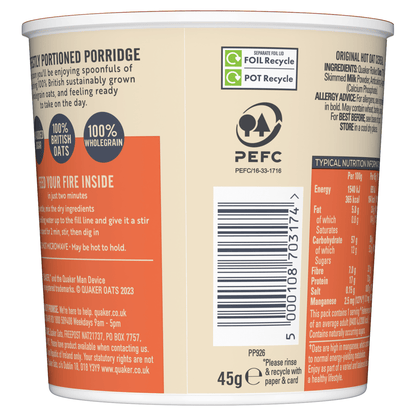 Quaker Oat Original Porridge Pot 45g - UK Food & Drink - 5000108703174
