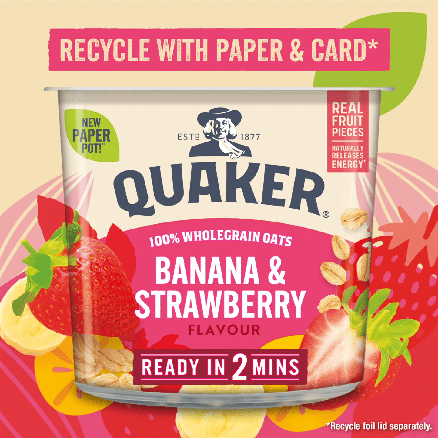 Quaker Oat So Simple Banana & Strawberry Porridge Pot 58g - UK Food & Drink - 5000108133384