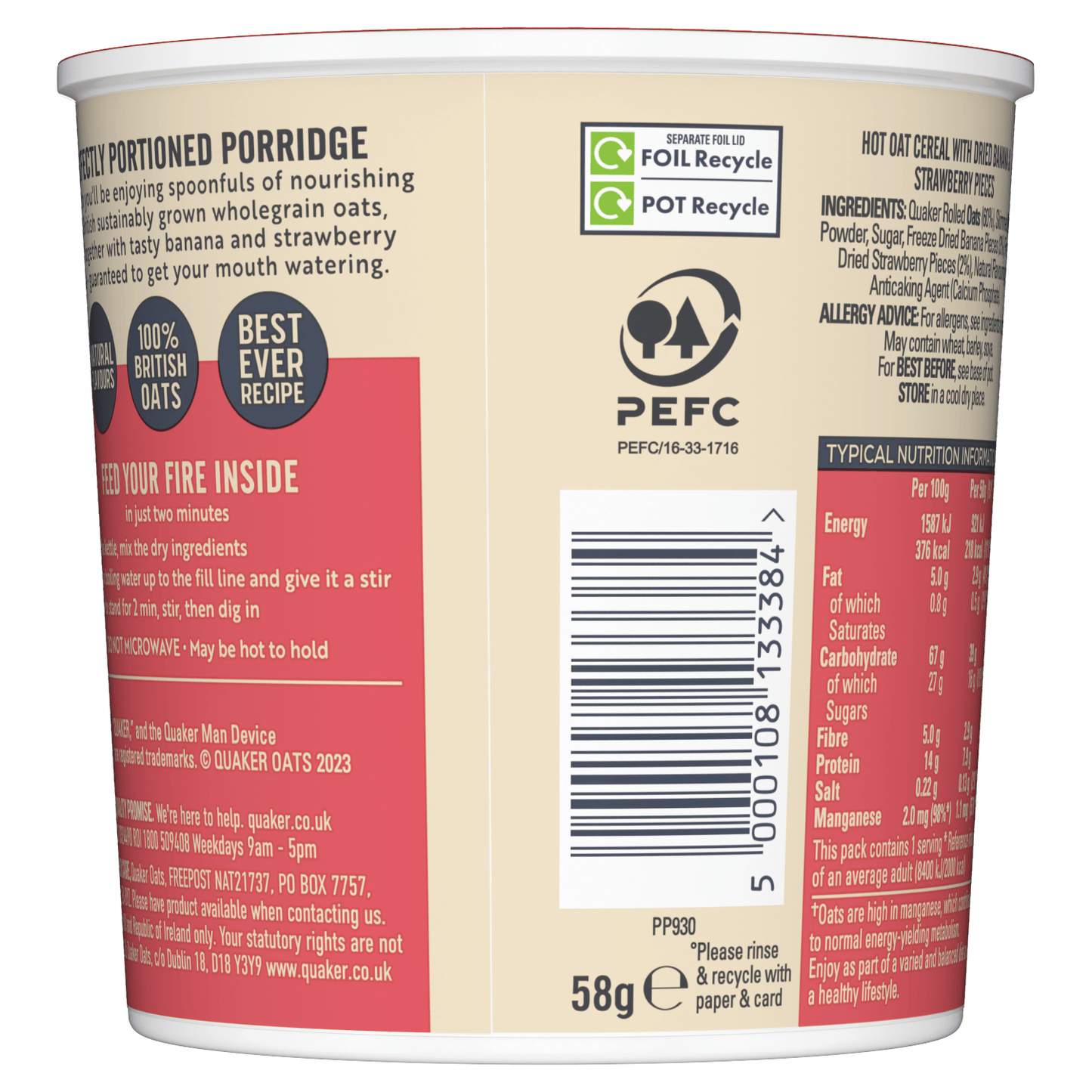 Quaker Oat So Simple Banana & Strawberry Porridge Pot 58g - UK Food & Drink - 5000108133384