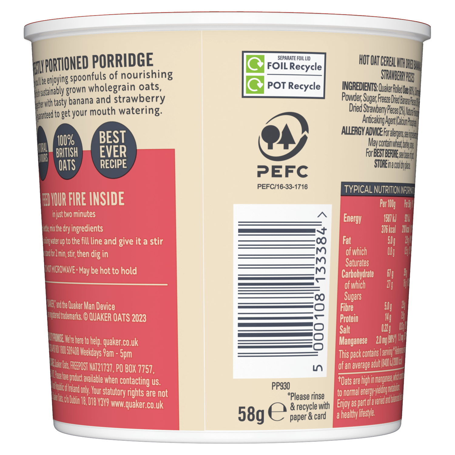 Quaker Oat So Simple Banana & Strawberry Porridge Pot 58g - UK Food & Drink - 5000108133384