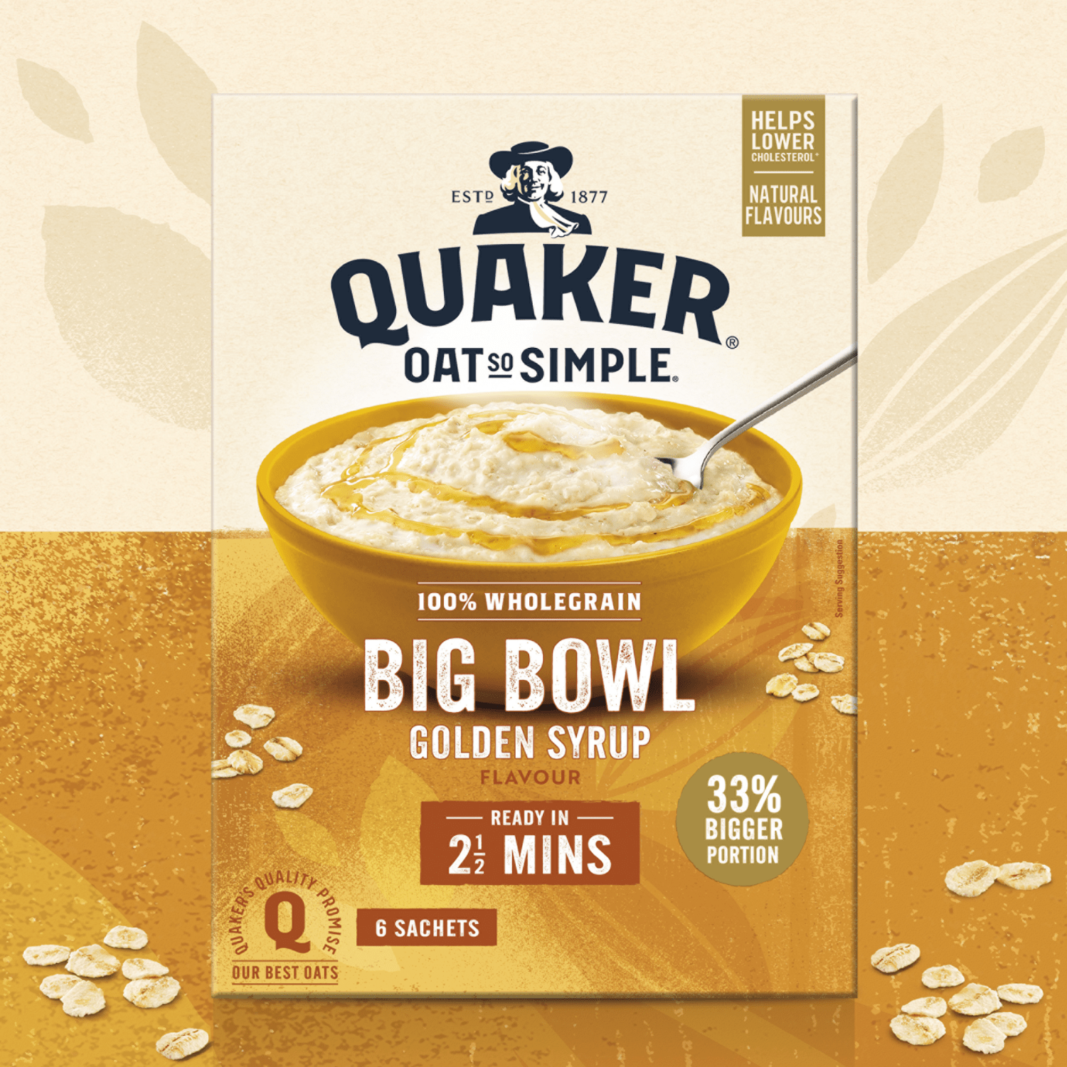 Quaker Oat So Simple Big Bowl Golden Syrup Porridge Sachets 6x49.6g - UK Food & Drink - 5000108170938
