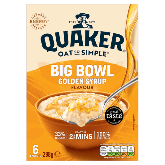 Quaker Oat So Simple Big Bowl Golden Syrup Porridge Sachets 6x49.6g - UK Food & Drink - 5000108170938