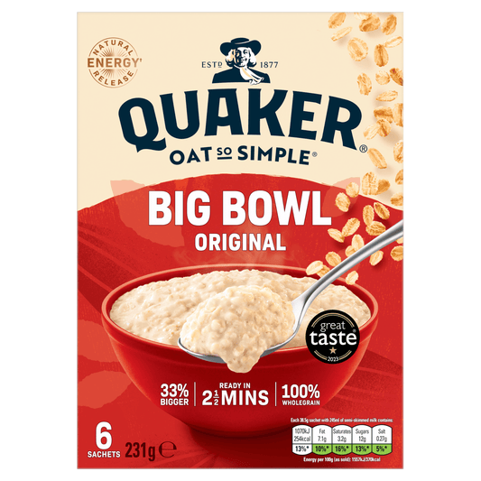 Quaker Oat So Simple Big Bowl Original Porridge Sachets 6x38.5g - UK Food & Drink - 5000108170846