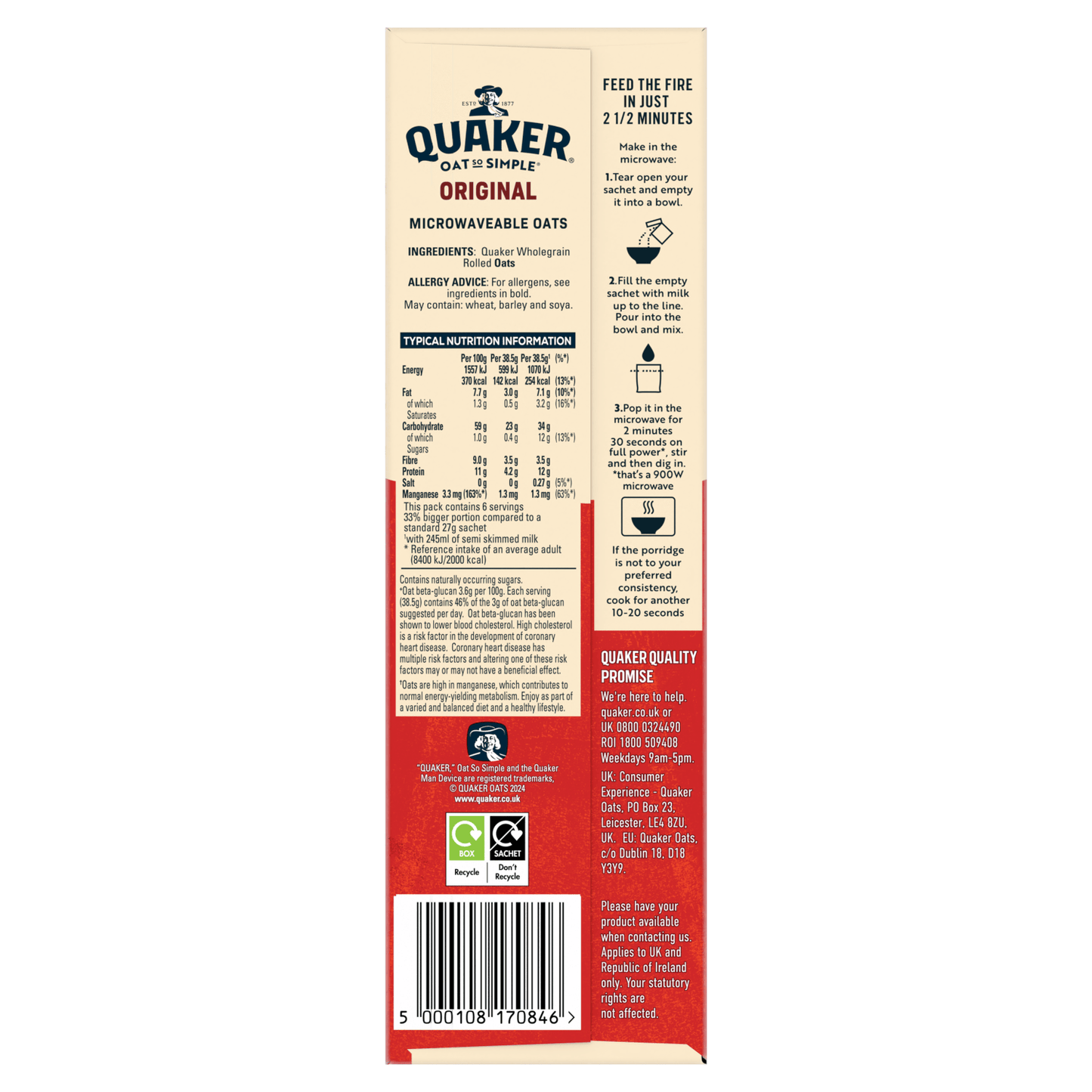 Quaker Oat So Simple Big Bowl Original Porridge Sachets 6x38.5g - UK Food & Drink - 5000108170846