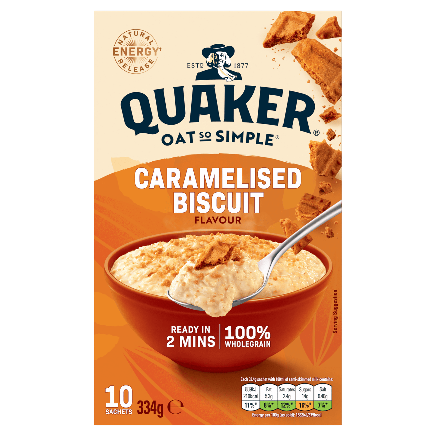 Quaker Oat So Simple Caramelised Biscuit Porridge Sachets 10 x 33.4g - UK Food & Drink - 5000108033295