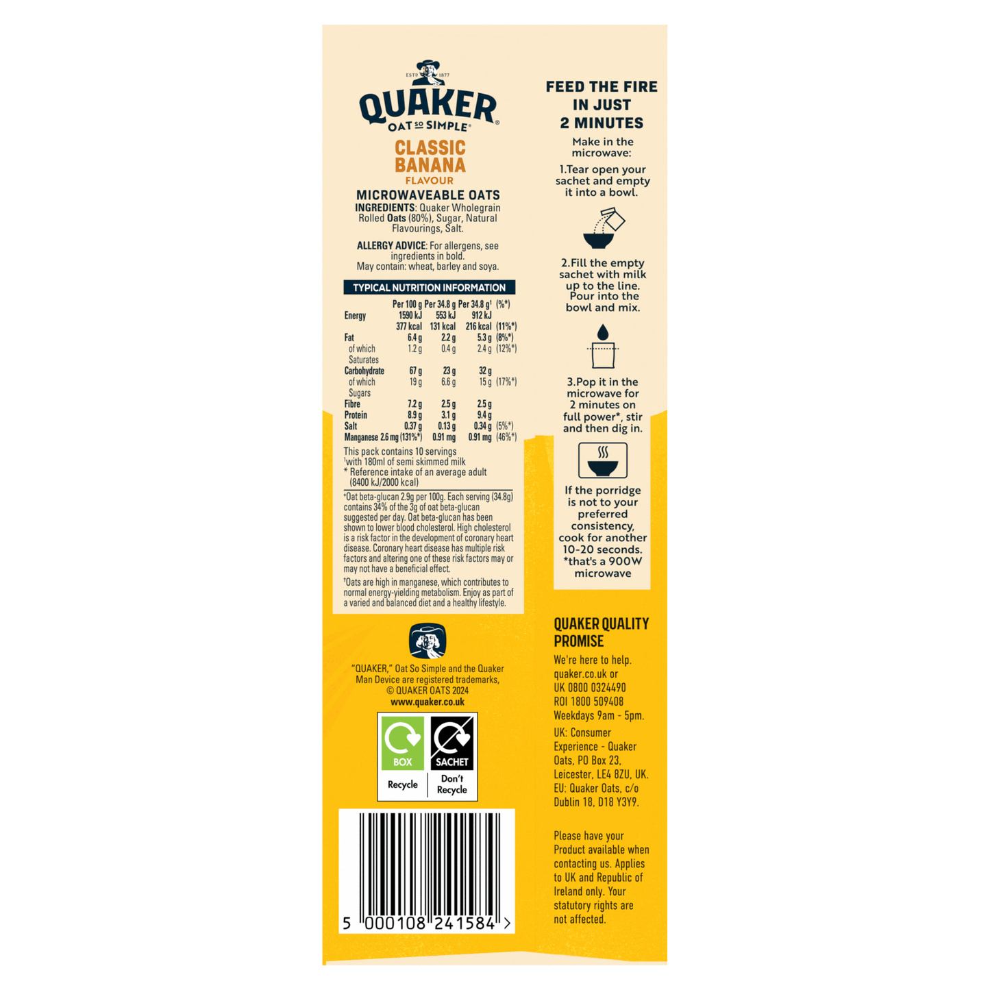 Quaker Oat So Simple Classic Banana Porridge Sachets 10x34.8g - UK Food & Drink - 5000108241584
