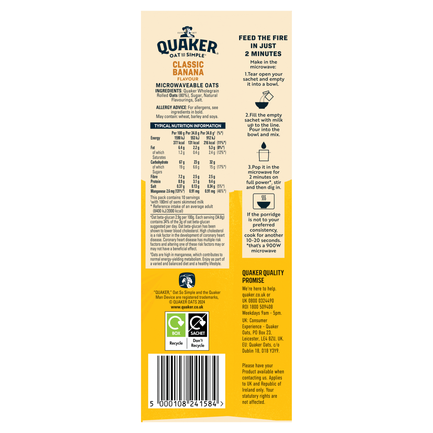 Quaker Oat So Simple Classic Banana Porridge Sachets 10x34.8g - UK Food & Drink - 5000108241584