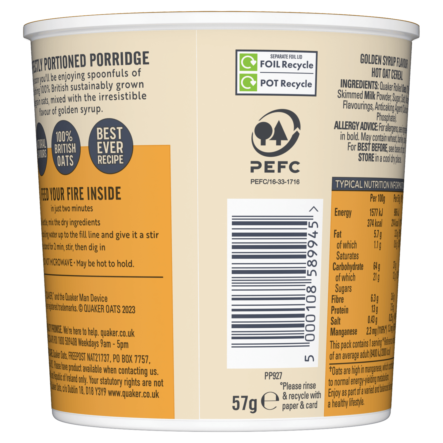 Quaker Oat So Simple Golden Syrup Porridge Pot 57g - UK Food & Drink - 5000108589945