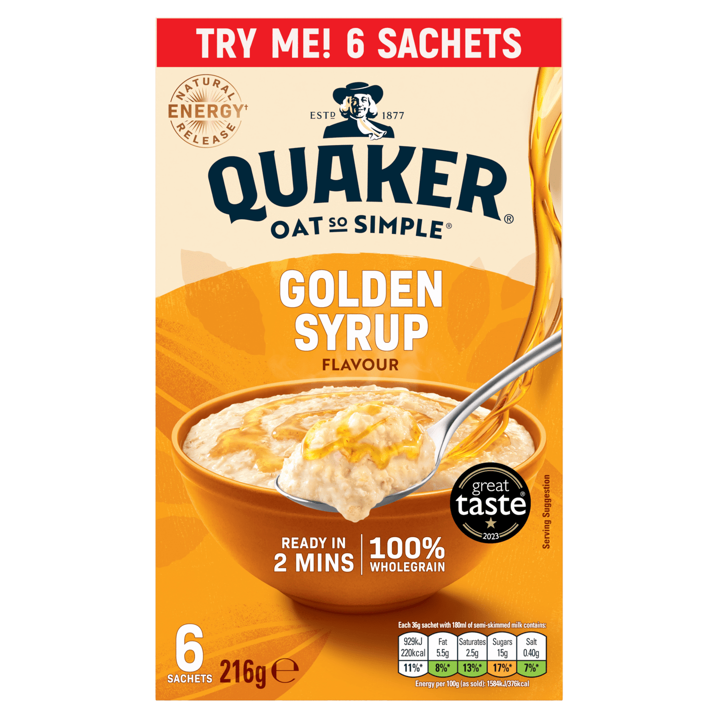 Quaker Oat So Simple Golden Syrup Porridge Sachets 6 x 36g - UK Food & Drink - 5000108031789