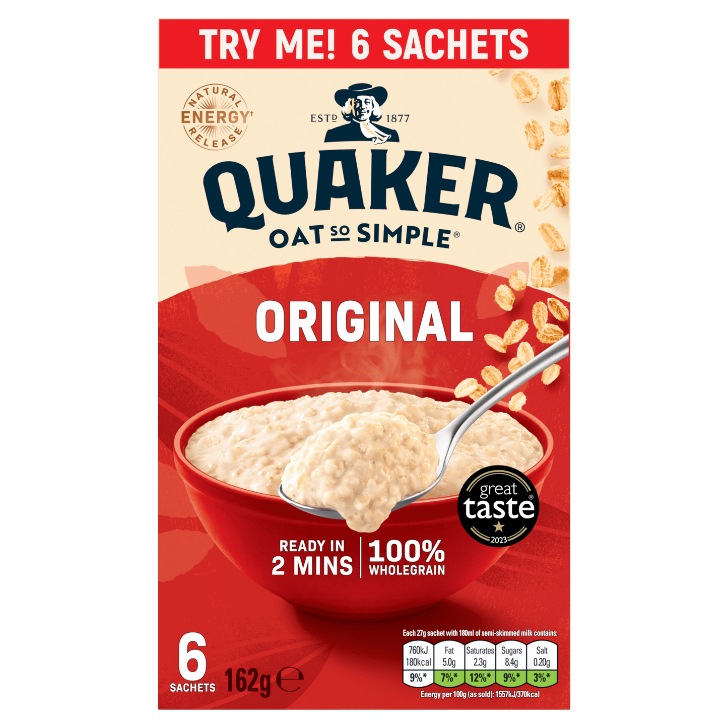 Quaker Oat So Simple Original Porridge Sachets 6 x 27g - UK Food & Drink - 5000108031710