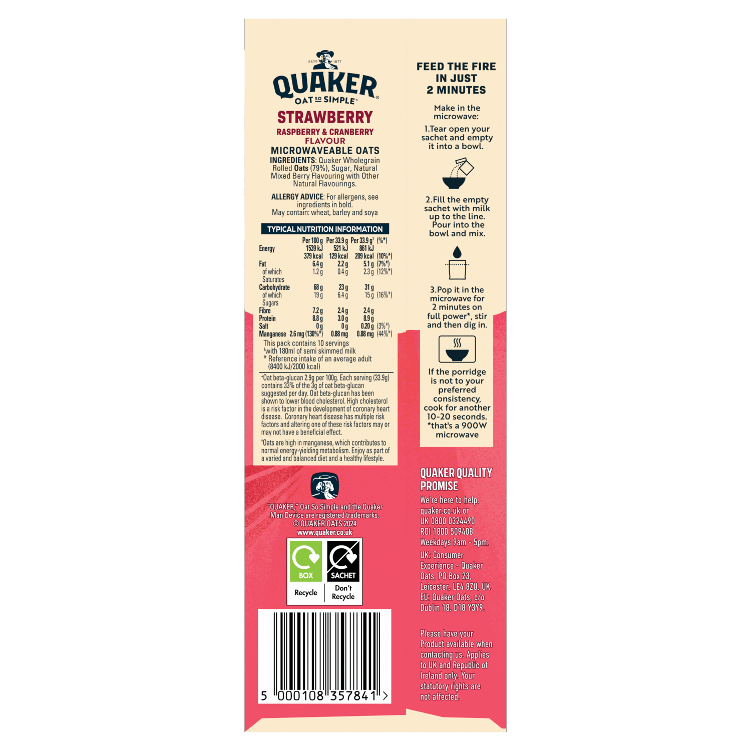 Quaker Oat So Simple Strawberry, Raspberry & Cranberry Porridge Sachets 10x33.9g - UK Food & Drink - 5000108357841