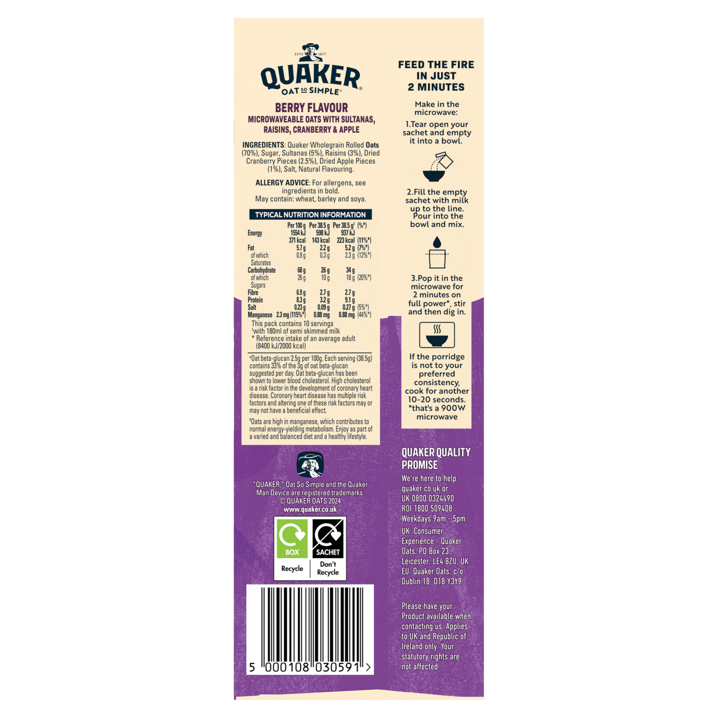 Quaker Oat So Simple Sultanas & Raisins Porridge Sachets 10x38.5g - UK Food & Drink - 5000108030591