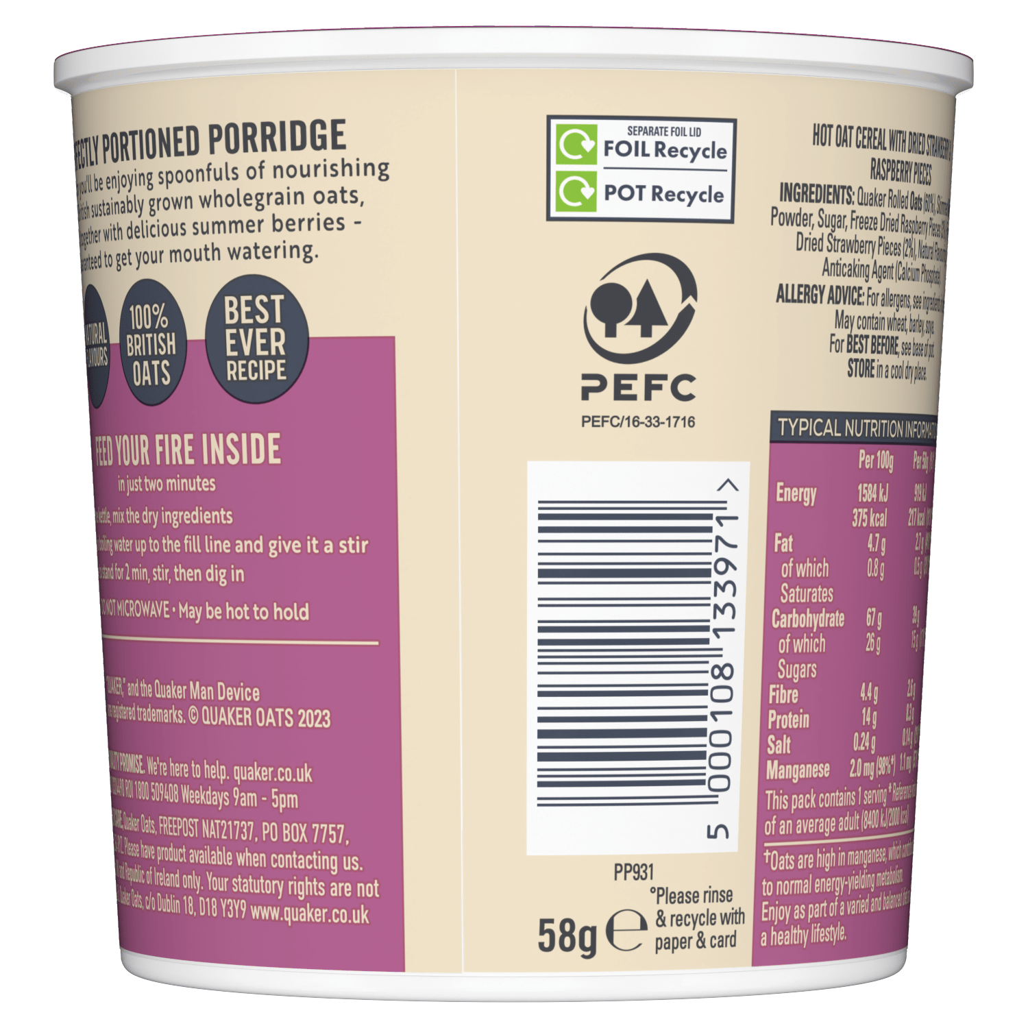 Quaker Oat So Simple Summer Berries Porridge Pot 58g - UK Food & Drink - 5000108133971