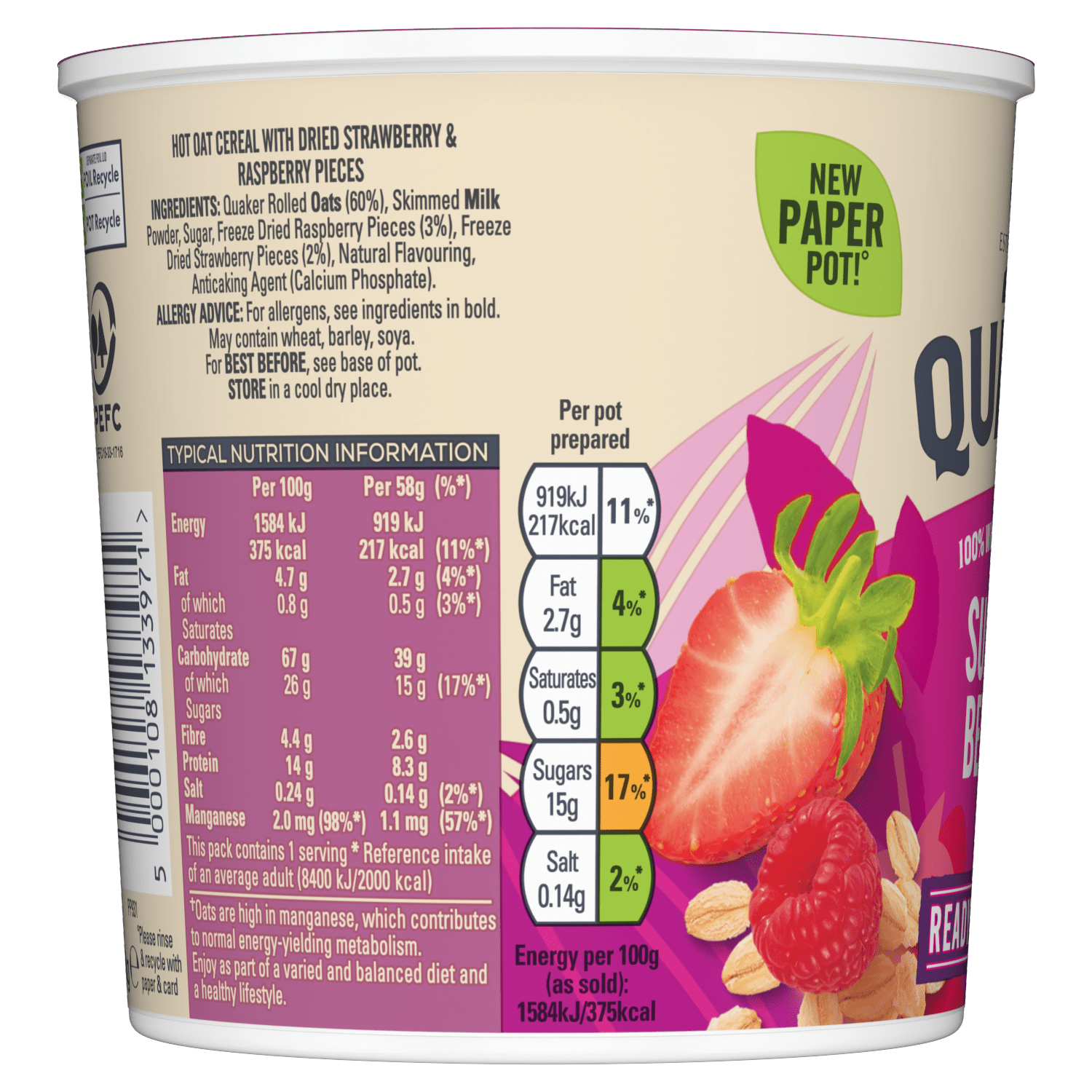 Quaker Oat So Simple Summer Berries Porridge Pot 58g - UK Food & Drink - 5000108133971