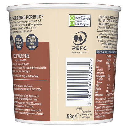 Quaker Oats Hazelnut Chocolate Porridge Pot 58g - UK Food & Drink - 5000108033837