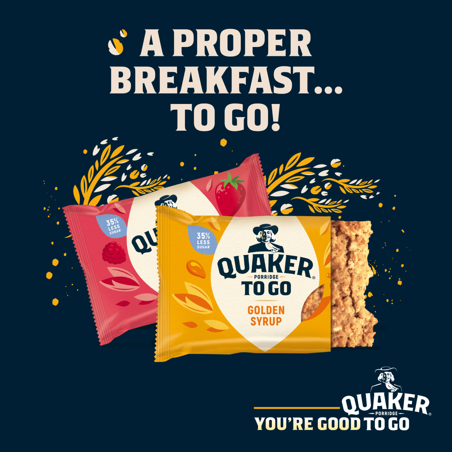 Quaker Porridge To Go Golden Syrup Breakfast Bar 55g - UK Food & Drink - 5000108763291