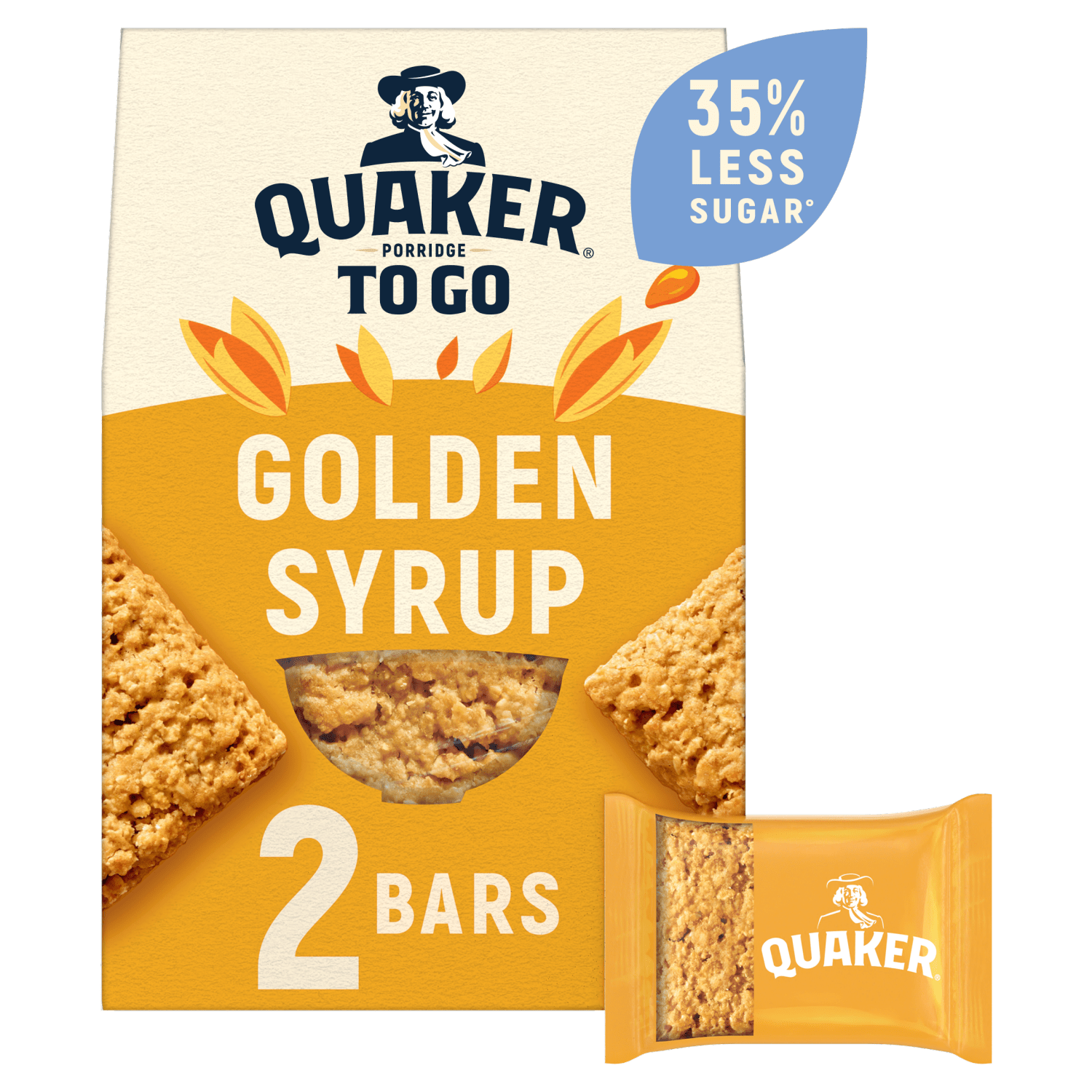 Quaker Porridge To Go Golden Syrup Breakfast Bars 2x55g - UK Food & Drink - 5000108763024