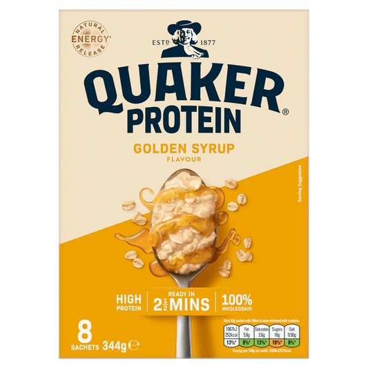 Quaker Protein Golden Syrup Porridge Sachets Oat so Simple 8x43g - UK Food & Drink - 5000108982272