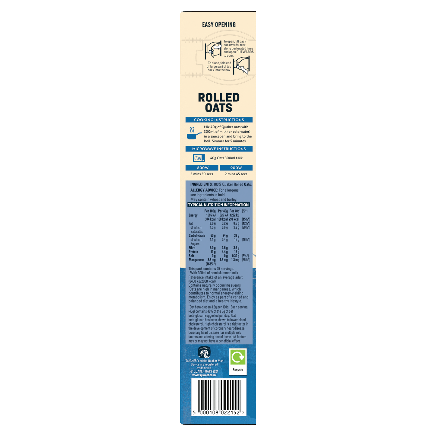 Quaker Rolled Porridge Oats 1kg - UK Food & Drink - 5000108022152