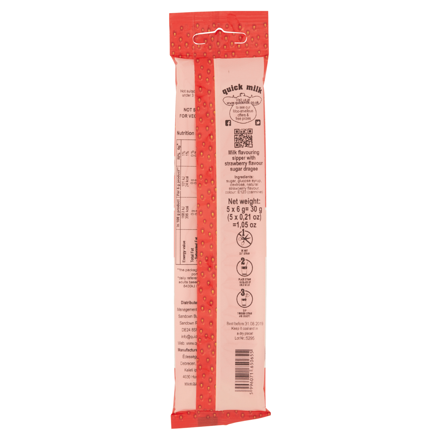 Quick Milk Magic Sipper Strawberry Flavour 5 x 6g (30g) - UK Food & Drink - 5996071650655