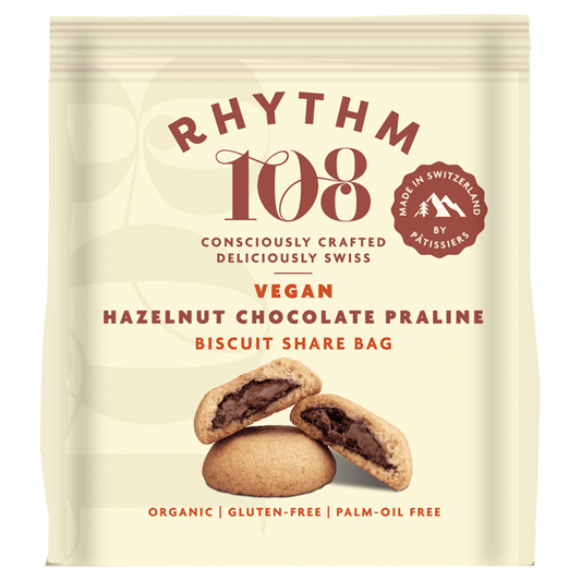 Rhythm 108 Vegan Hazelnut Chocolate Praline Biscuit Share Bag 135g - UK Food & Drink - 7640155340465
