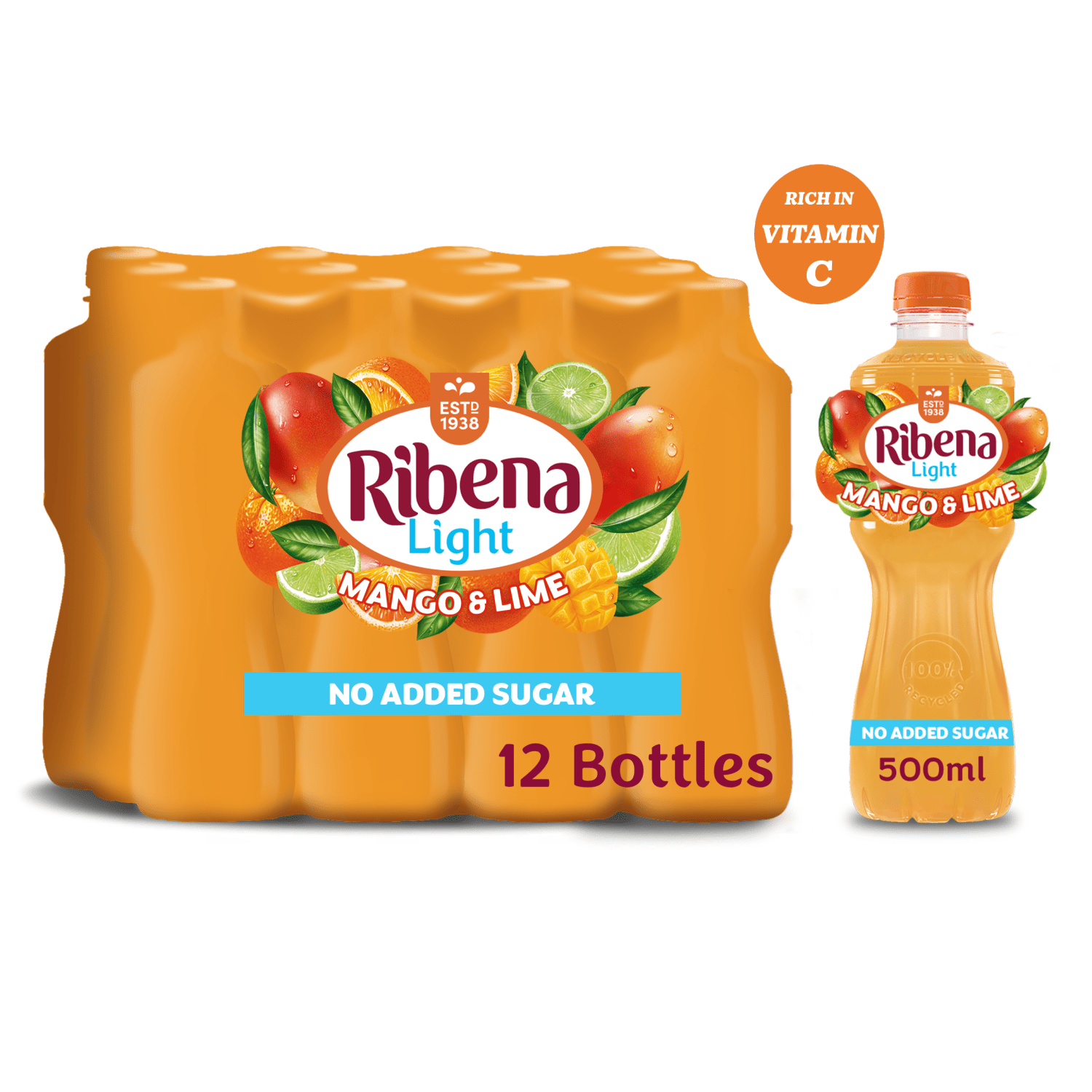 Ribena Mango and Lime Juice Drink No Added Sugar 500ml - UK Food & Drink - 5054267000346