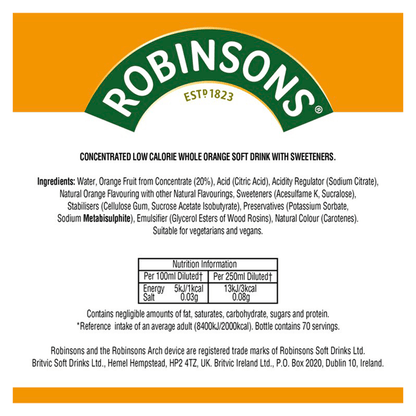 Robinsons Double Strength Orange No Added Sugar Fruit Squash 1.75 L - UK Food & Drink - 5010102114135