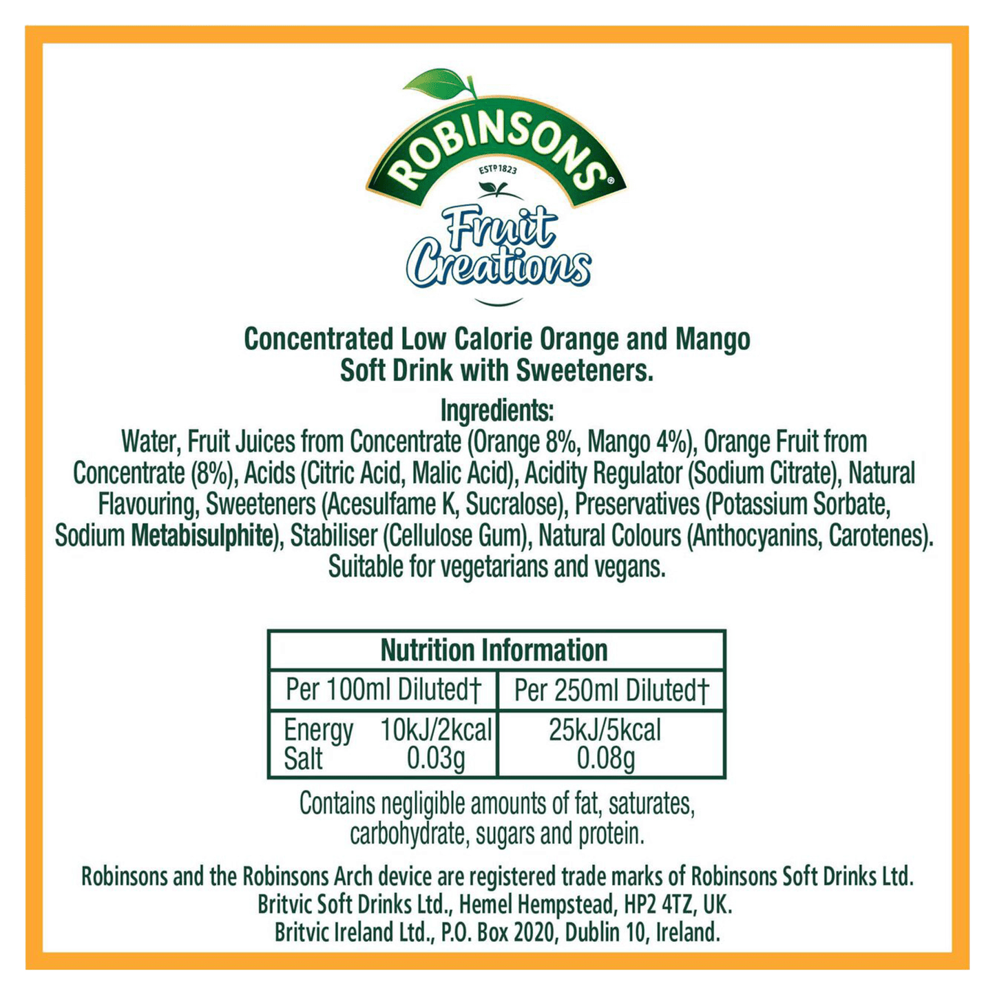 Robinsons Fruit Creations Zesty Orange and Mango 1L - UK Food & Drink - 5010102240384