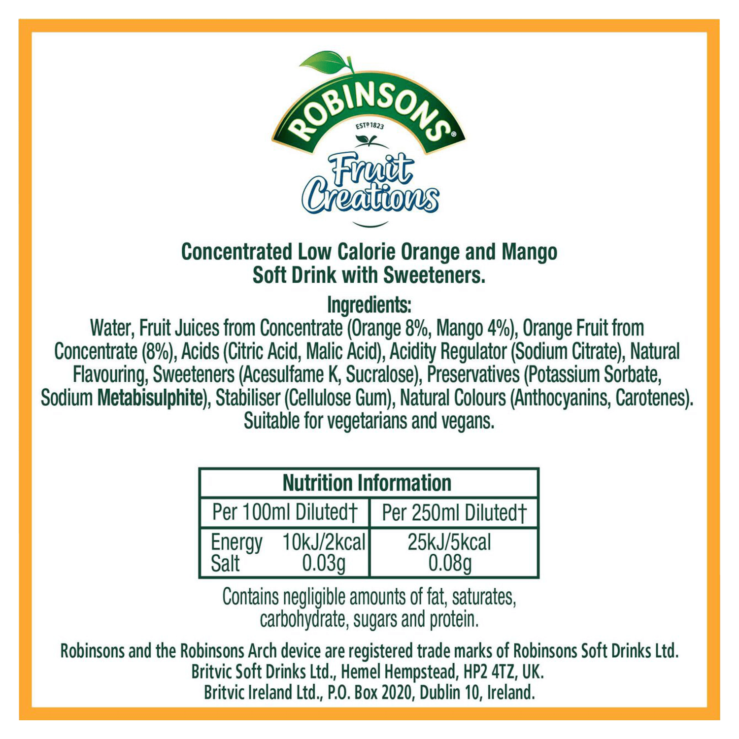 Robinsons Fruit Creations Zesty Orange and Mango 1L - UK Food & Drink - 5010102240384