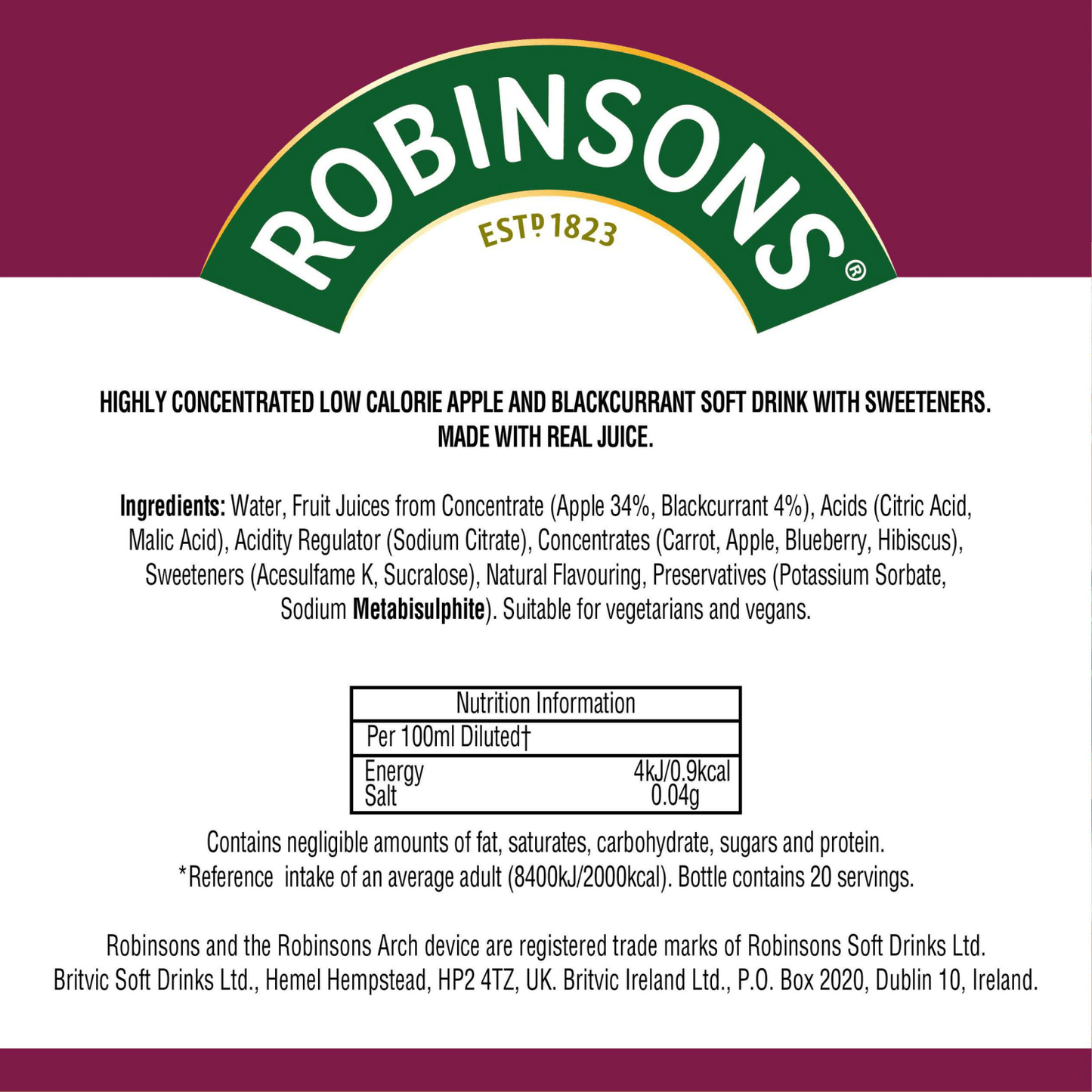 Robinsons Mini Apple & Blackcurrant 66ml - UK Food & Drink - 96198582