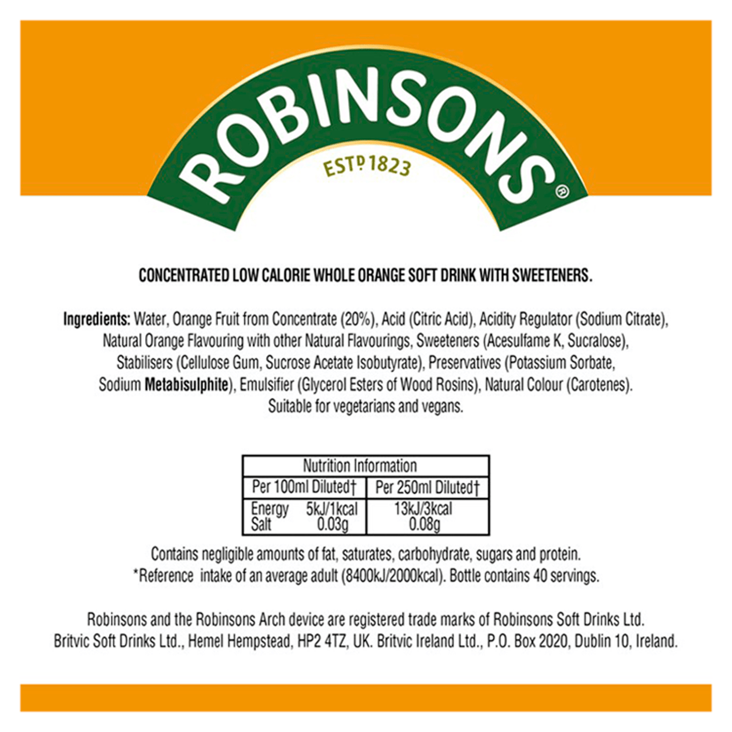 Robinsons Orange 750ml - UK Food & Drink - 5010102245150