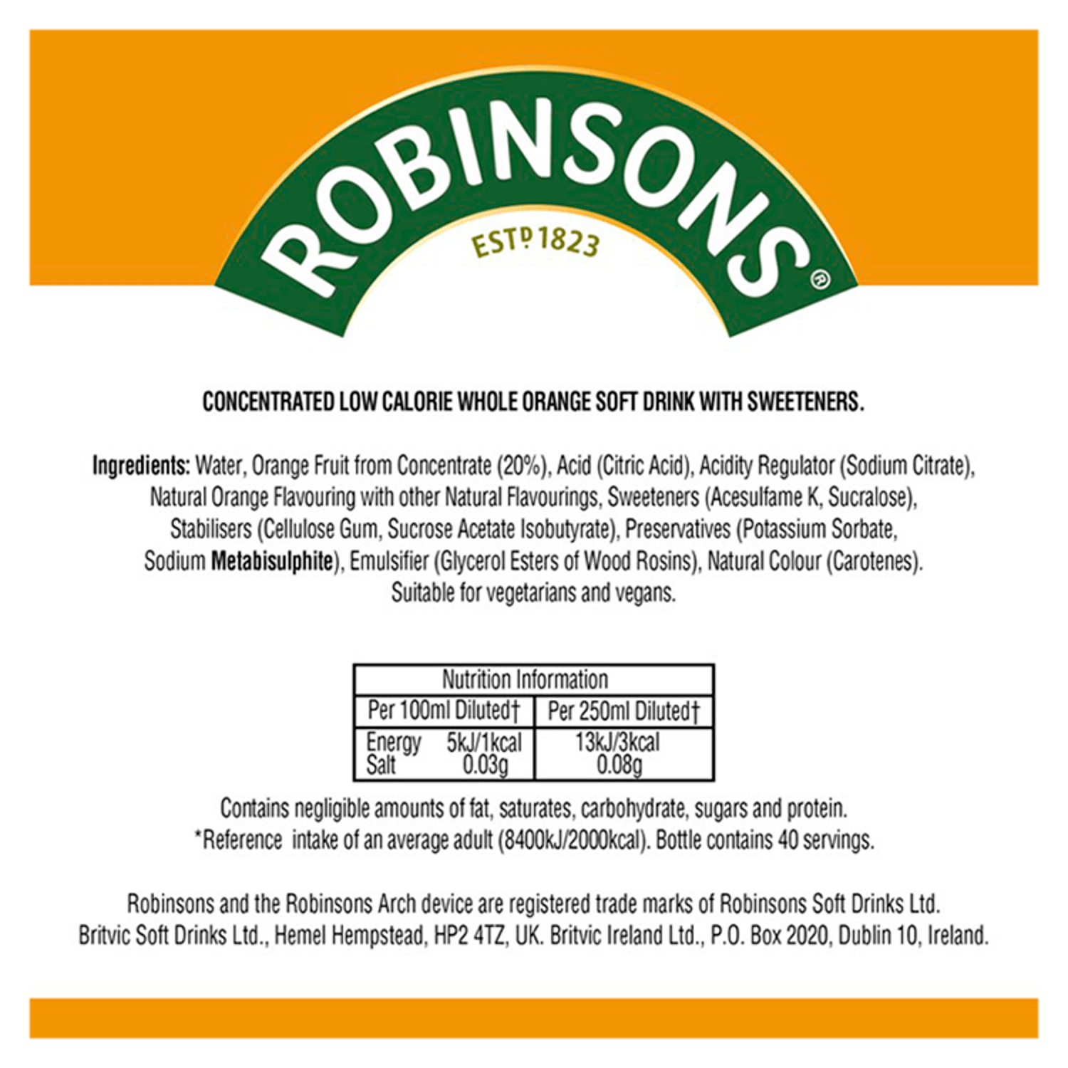 Robinsons Orange 750ml - UK Food & Drink - 5010102245150