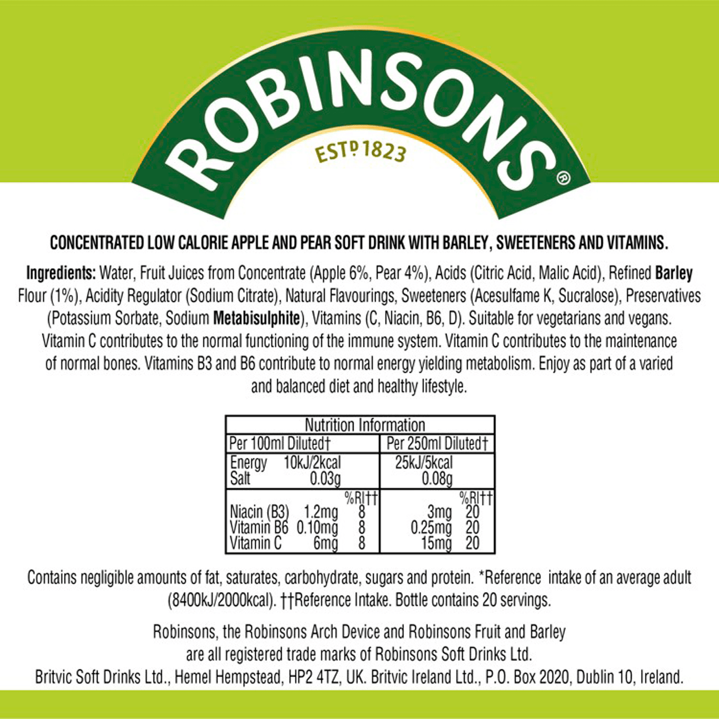 ROBINSONS Real Fruit & Barley in Every Drop Apple & Pear 1 Litre - UK Food & Drink - 5010102109643
