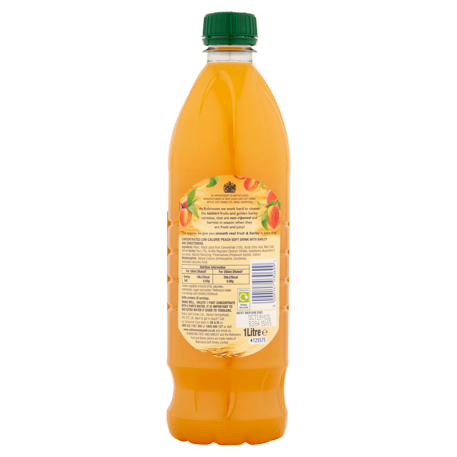 Robinsons Real Fruit & Barley Peach 1 Litre - UK Food & Drink - 5000147030699