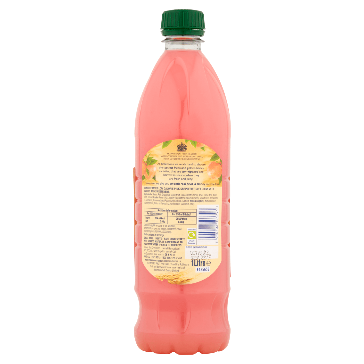 Robinsons Real Fruit & Barley Pink Grapefruit 1 Litre - UK Food & Drink - 5010102101791