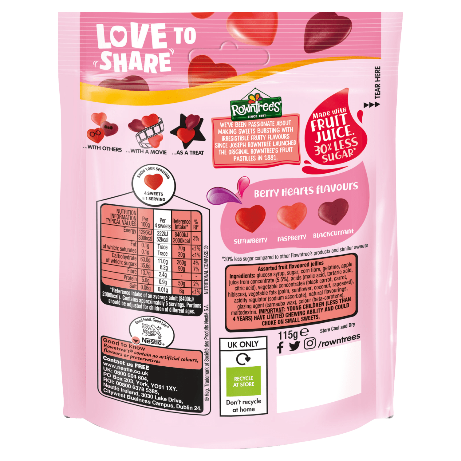 Rowntree's Berry Hearts 115g - UK Food & Drink - 8593893786059
