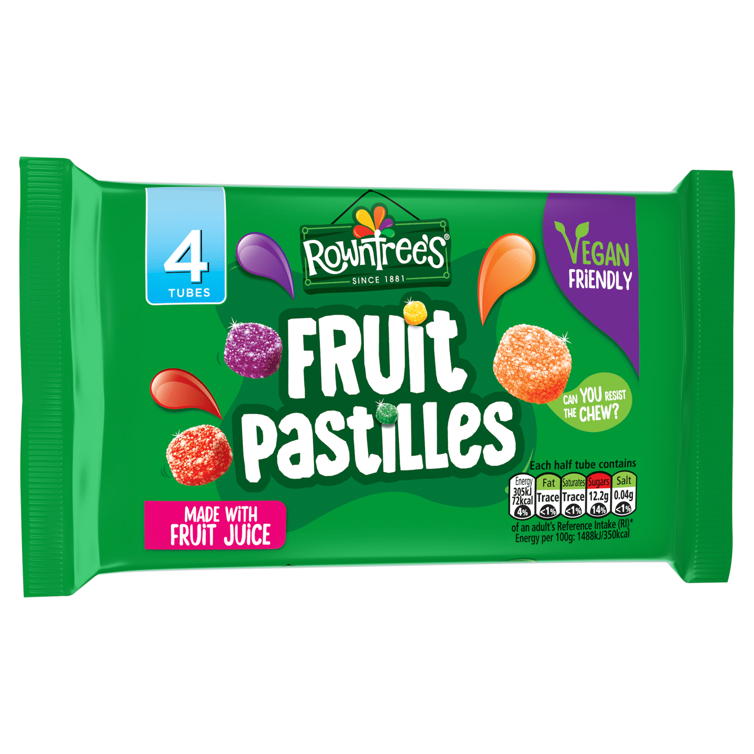 Rowntree's Fruit Pastilles Tubes 4 x 41g (164g) - UK Food & Drink - 8445291194823