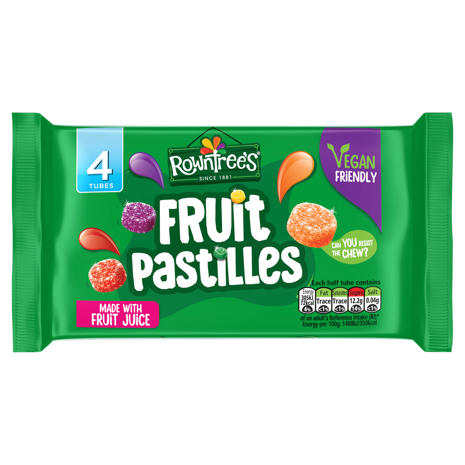 Rowntree's Fruit Pastilles Tubes 4 x 41g (164g) - UK Food & Drink - 8445291194823