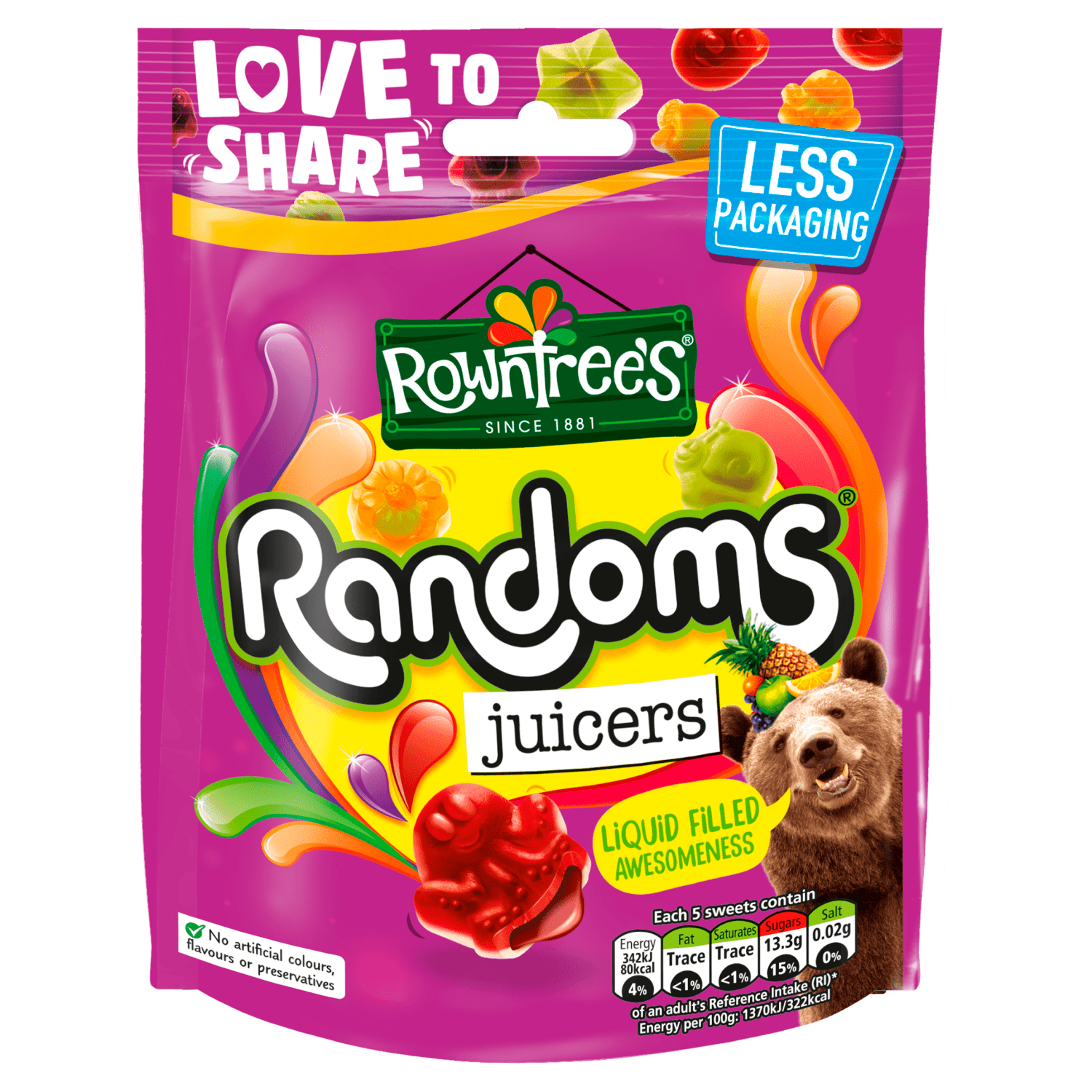 Rowntree's Randoms Juicers Sweets Sharing Bag 140g - UK Food & Drink - 8593893769816