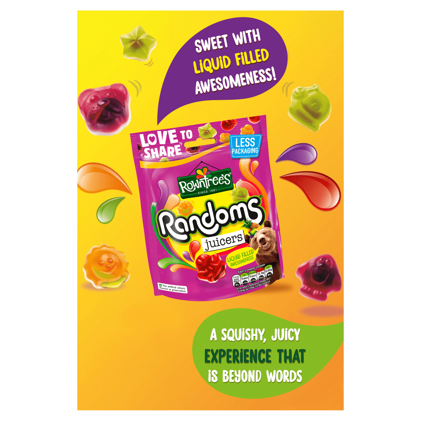 Rowntree's Randoms Juicers Sweets Sharing Bag 140g - UK Food & Drink - 8593893769816